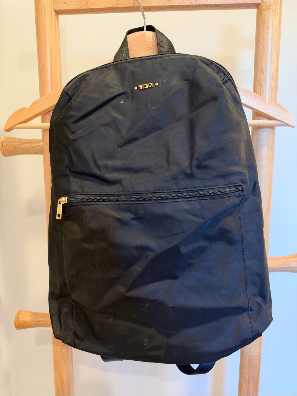 Tumi Black Nylon Backpack with Gold Hardware